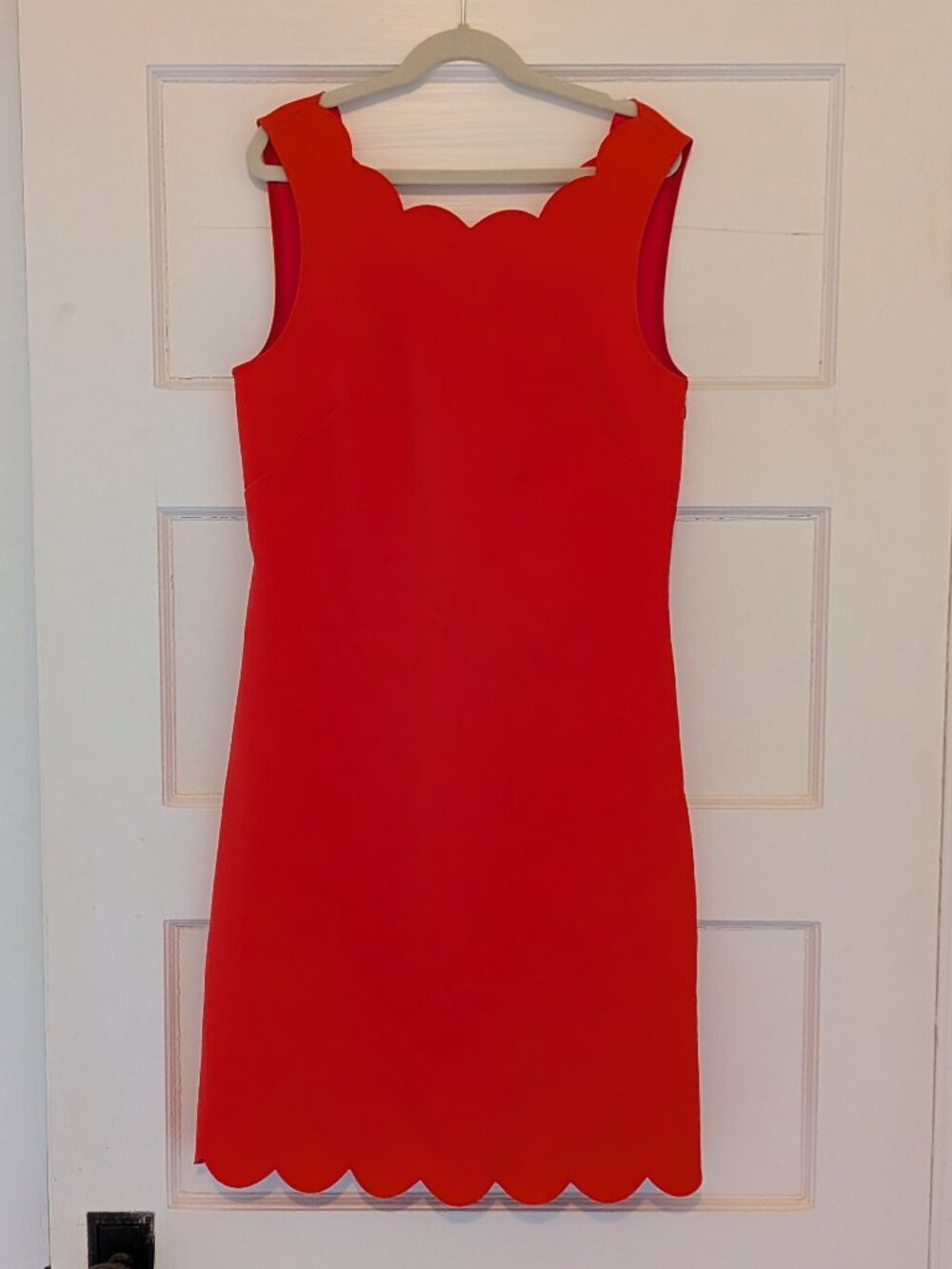 J Crew Shift Dress, Sleeveless, Scalloped, Size 0 in Coral. EUC.